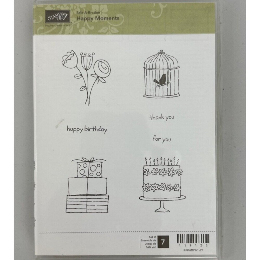 Stampin’ Up! Happy Moments 7 Rubber Stamp Set Birthday & Thank You Designs
